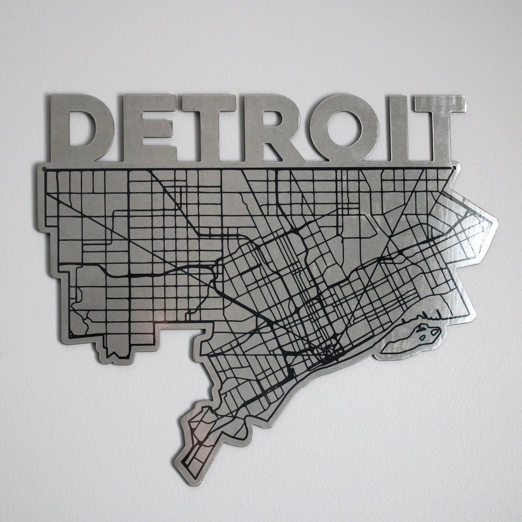 Detroit Map Shaped - Metal Wall Art