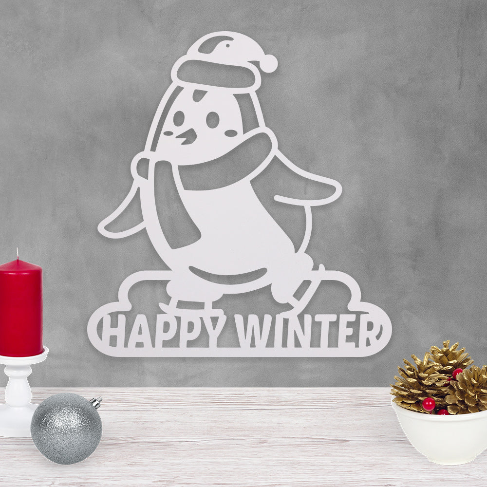 Happy Winter Penguin - Metal Wall Art/Decor